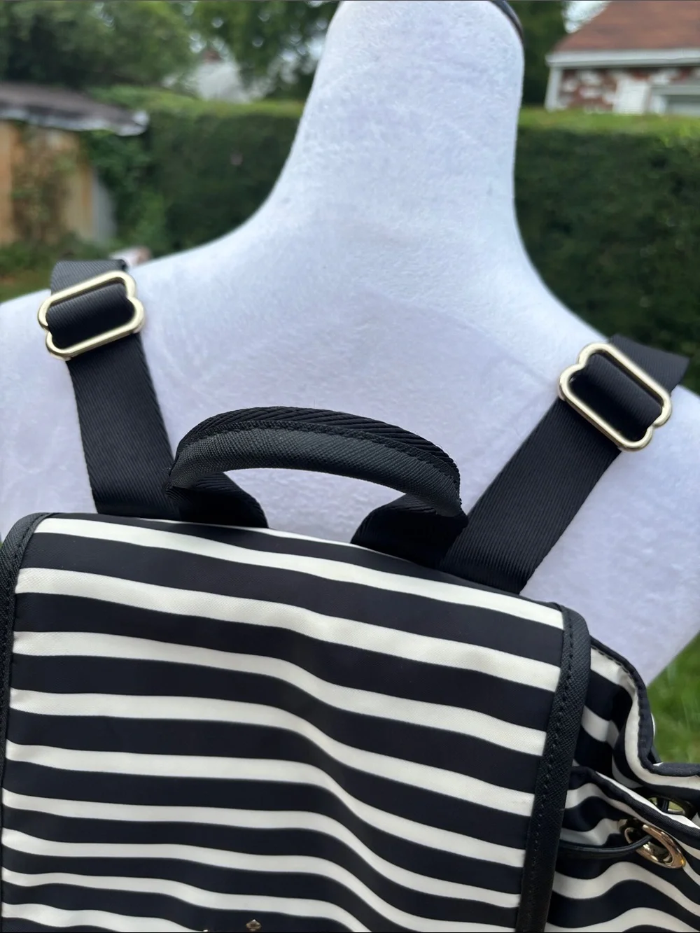 kate spade Black and White Striped Nylon Drawstring Backpack